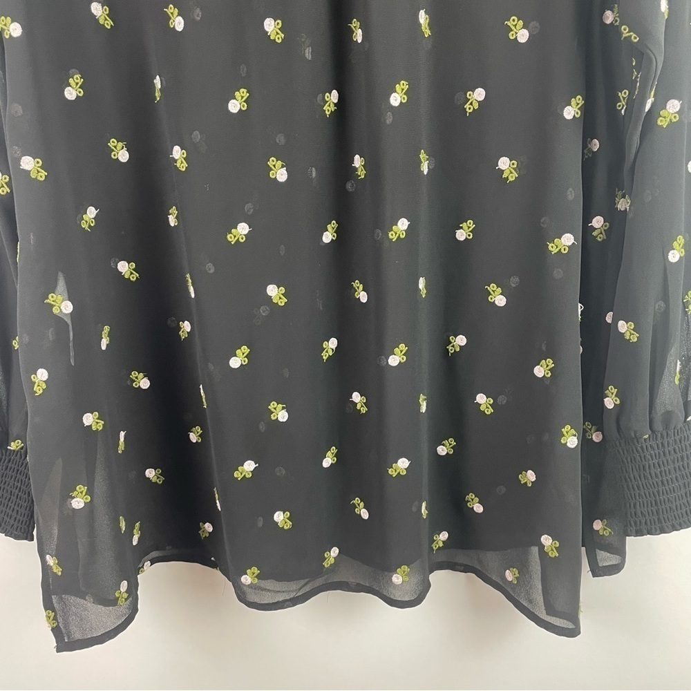 CAbi Alegria Black Embroidered Peasant Blouse Sheer Smocked Neck & Cuffs XS - Picture 12 of 16